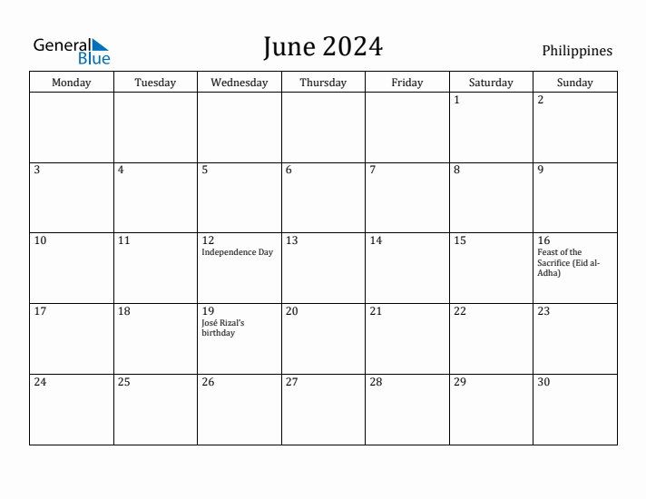 June 2024 Calendar Philippines