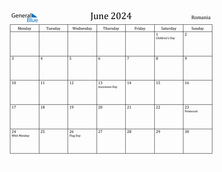 June 2024 Calendar Romania