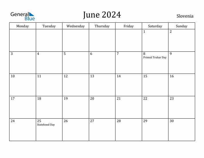 June 2024 Calendar Slovenia