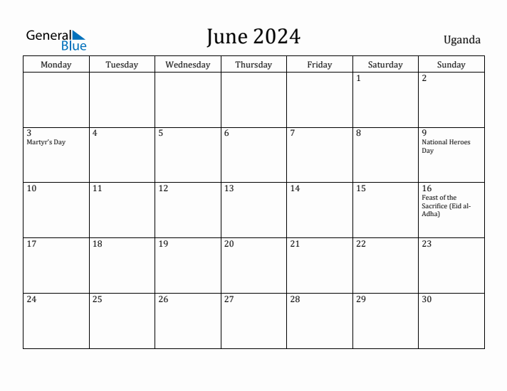 June 2024 Calendar Uganda