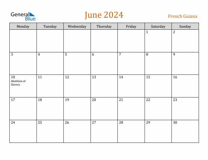 June 2024 Holiday Calendar with Monday Start