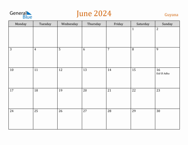 June 2024 Holiday Calendar with Monday Start