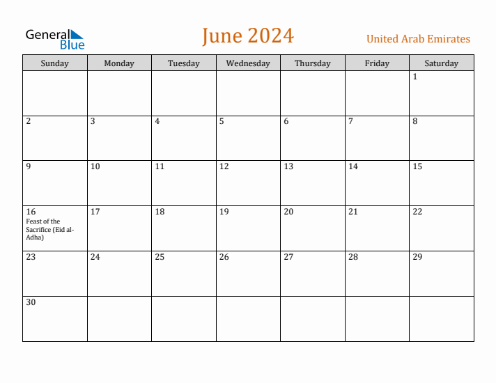 June 2024 Holiday Calendar with Sunday Start