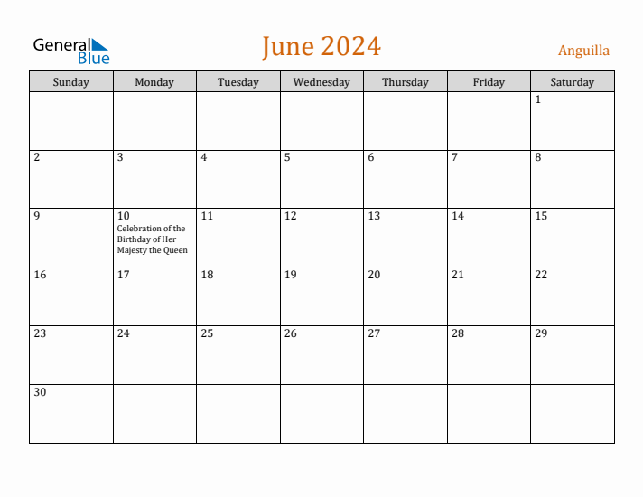 June 2024 Holiday Calendar with Sunday Start