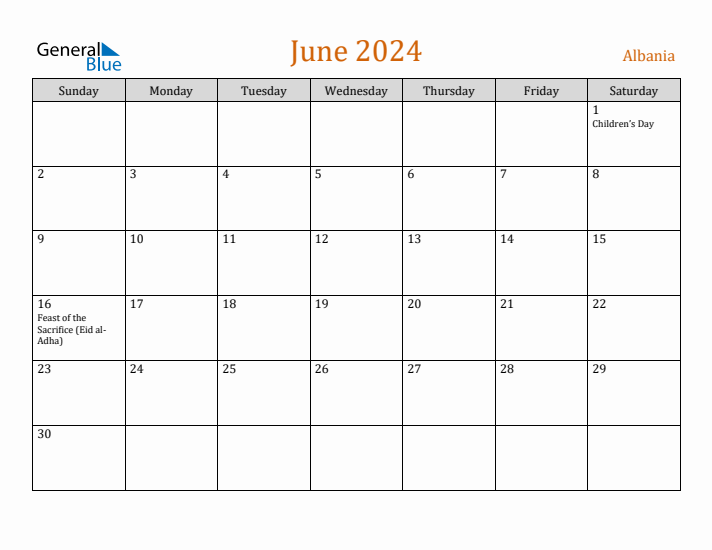 June 2024 Holiday Calendar with Sunday Start