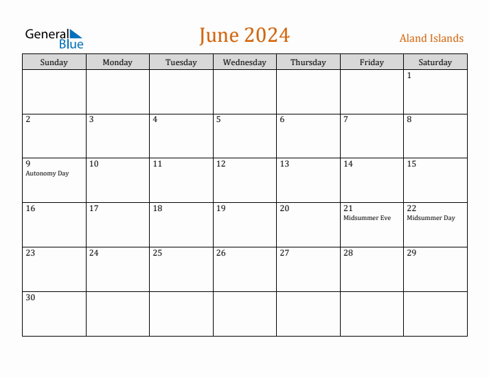 June 2024 Holiday Calendar with Sunday Start