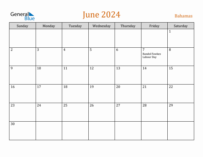 June 2024 Holiday Calendar with Sunday Start