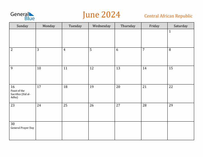 June 2024 Holiday Calendar with Sunday Start