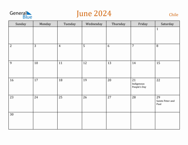 June 2024 Holiday Calendar with Sunday Start