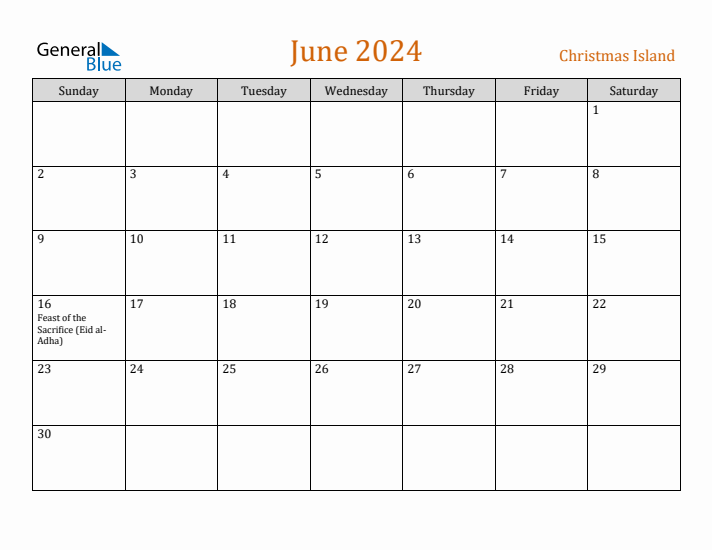 June 2024 Holiday Calendar with Sunday Start