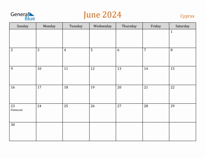 June 2024 Holiday Calendar with Sunday Start