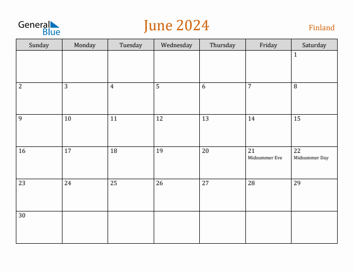 June 2024 Holiday Calendar with Sunday Start