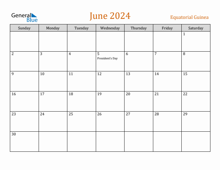 June 2024 Holiday Calendar with Sunday Start