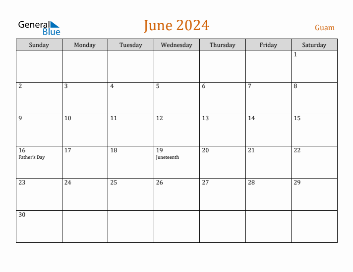 June 2024 Holiday Calendar with Sunday Start