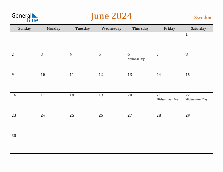 June 2024 Holiday Calendar with Sunday Start