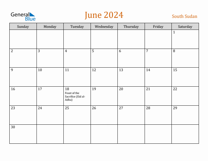 June 2024 Holiday Calendar with Sunday Start