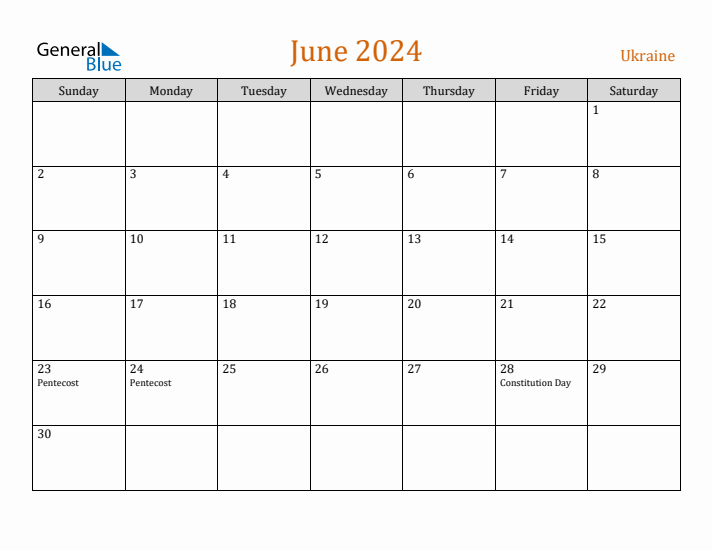 June 2024 Holiday Calendar with Sunday Start