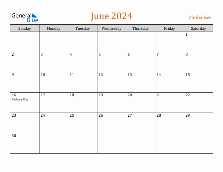 June 2024 Holiday Calendar with Sunday Start