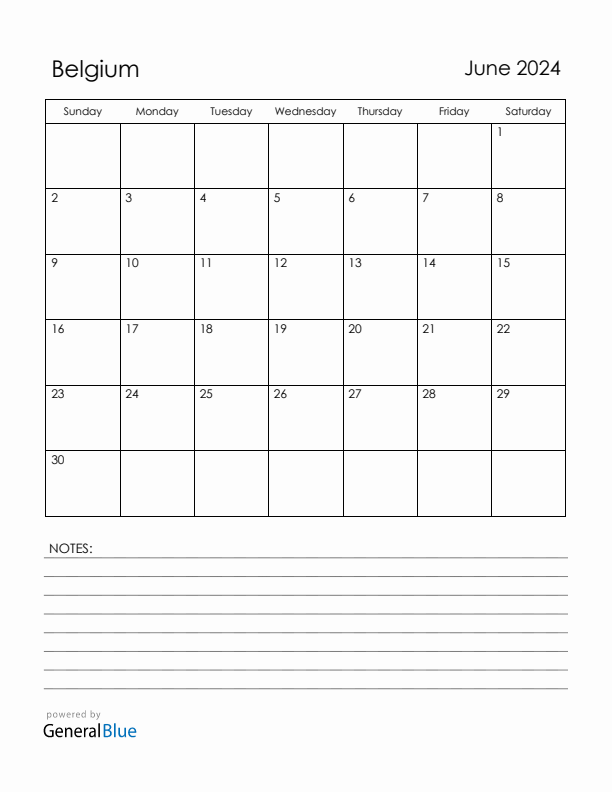 June 2024 Belgium Calendar with Holidays (Sunday Start)