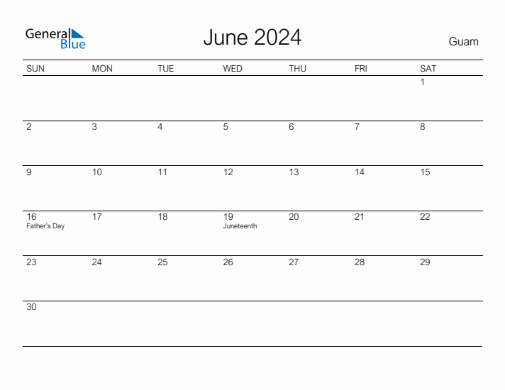 Printable June 2024 Calendar for Guam