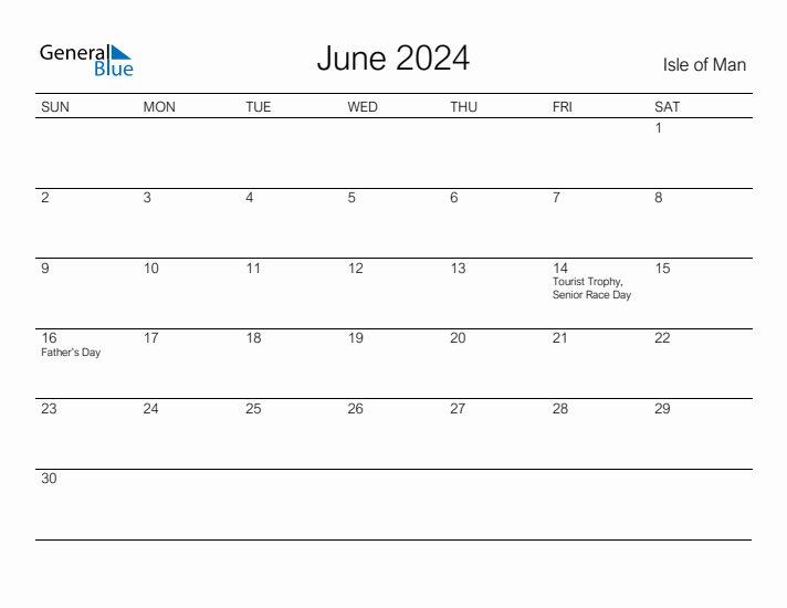 Printable June 2024 Calendar for Isle of Man