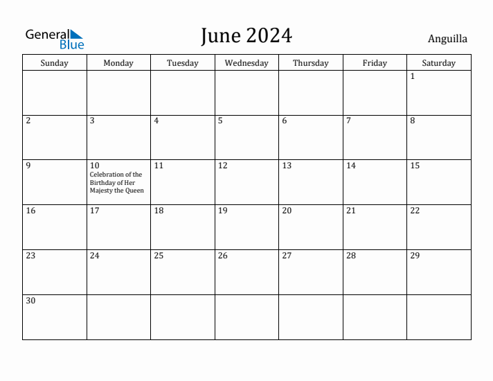 June 2024 Calendar Anguilla