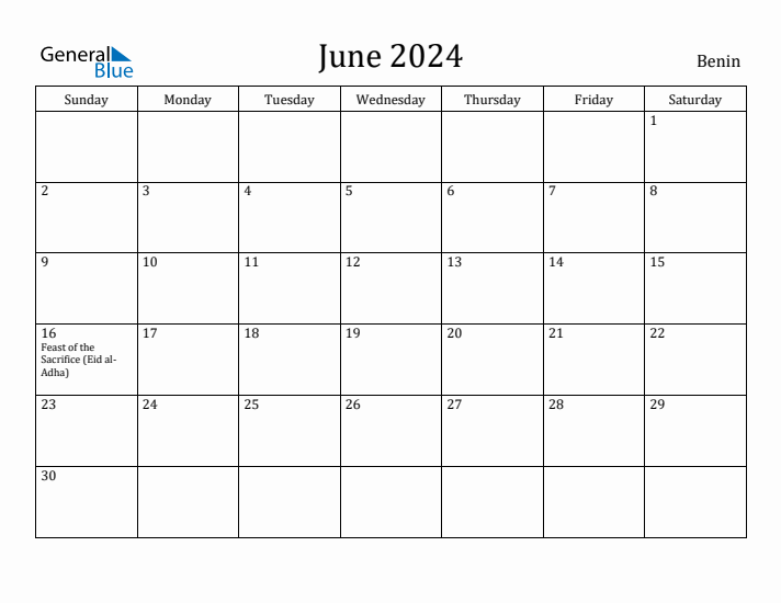 June 2024 Calendar Benin