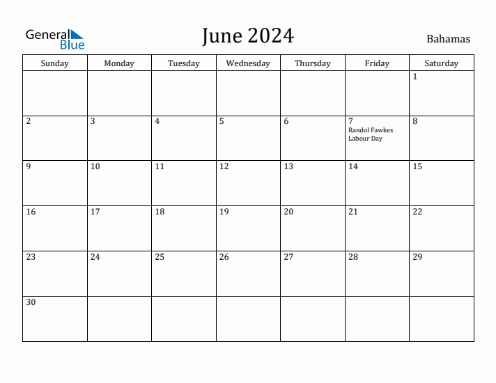 June 2024 Calendar Bahamas