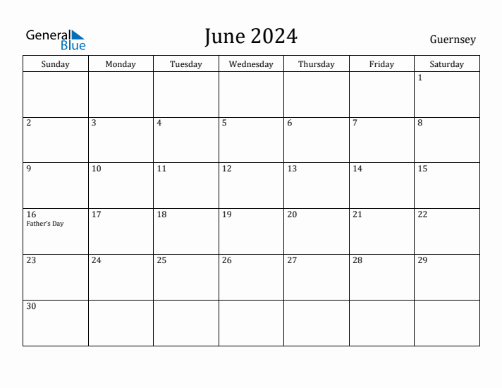 June 2024 Calendar Guernsey