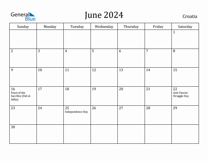 June 2024 Calendar Croatia