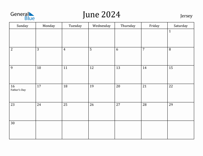 June 2024 Calendar Jersey