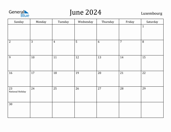 June 2024 Calendar Luxembourg