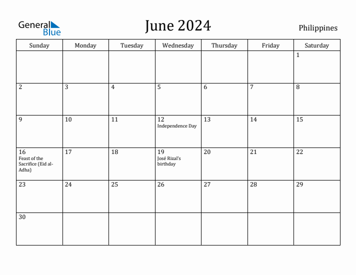 June 2024 Calendar Philippines