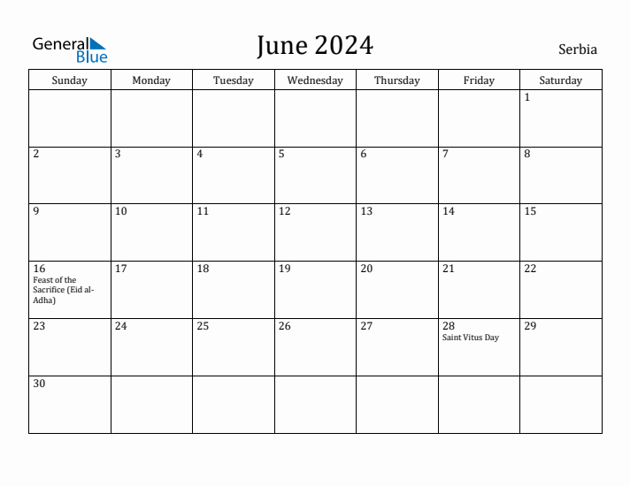 June 2024 Calendar Serbia