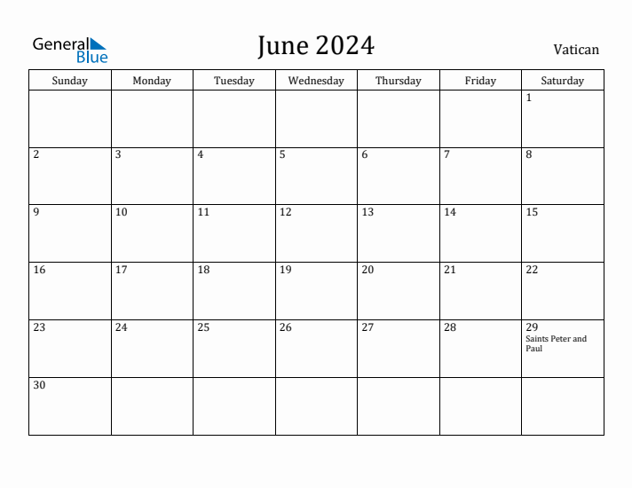 June 2024 Calendar Vatican