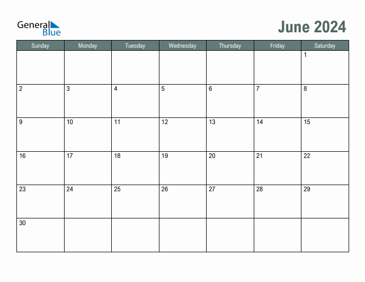 Free Printable June 2024 Calendar