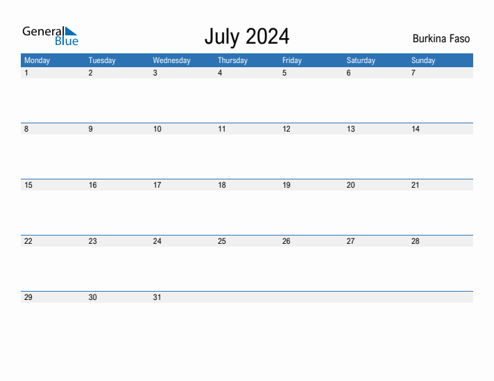 Fillable July 2024 Calendar