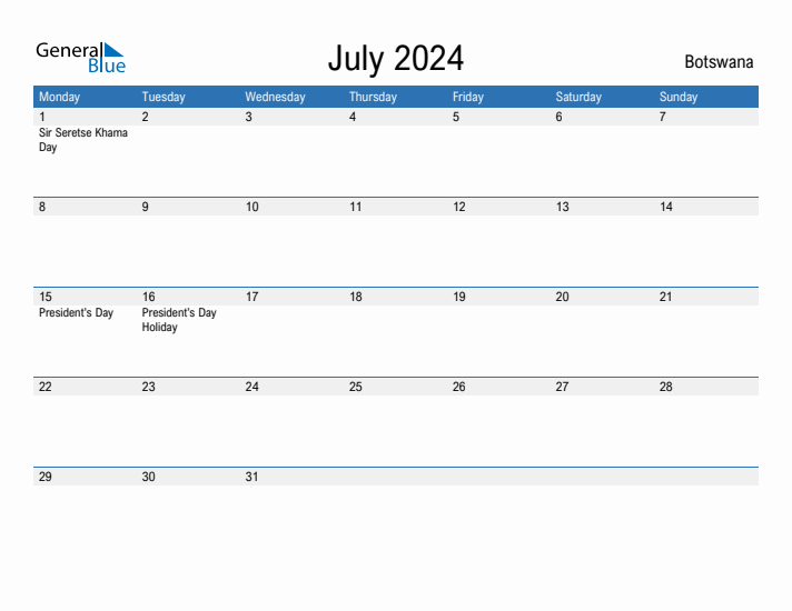 Fillable July 2024 Calendar