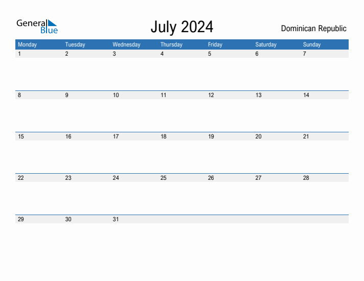 Fillable July 2024 Calendar