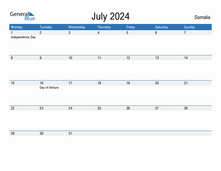 Fillable July 2024 Calendar