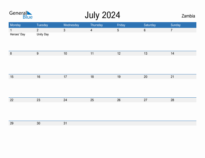 Fillable July 2024 Calendar