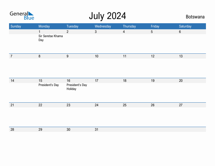 Fillable July 2024 Calendar