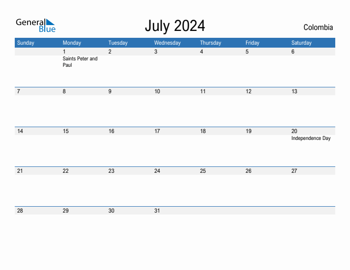 Fillable July 2024 Calendar