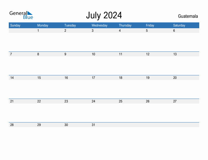 Fillable July 2024 Calendar