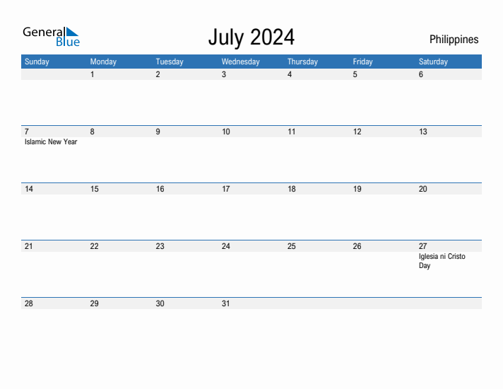 Fillable July 2024 Calendar