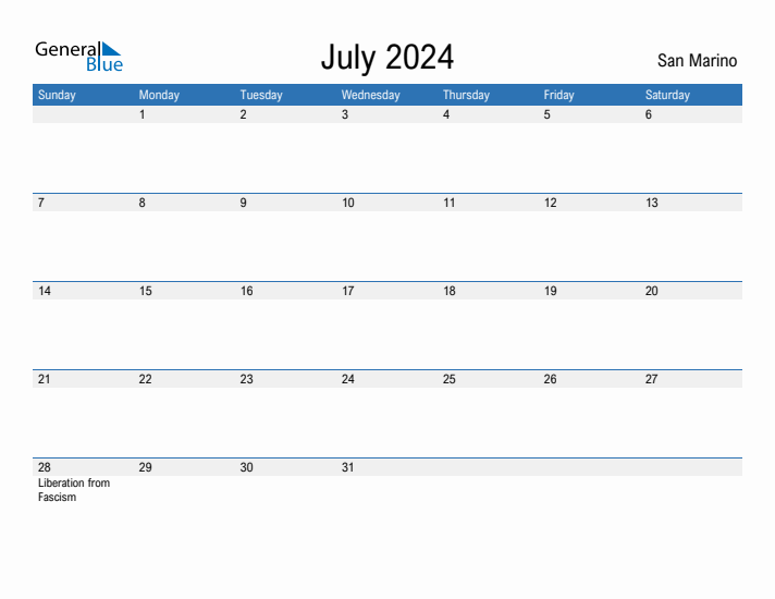 Fillable July 2024 Calendar