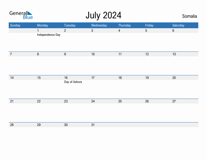 Fillable July 2024 Calendar