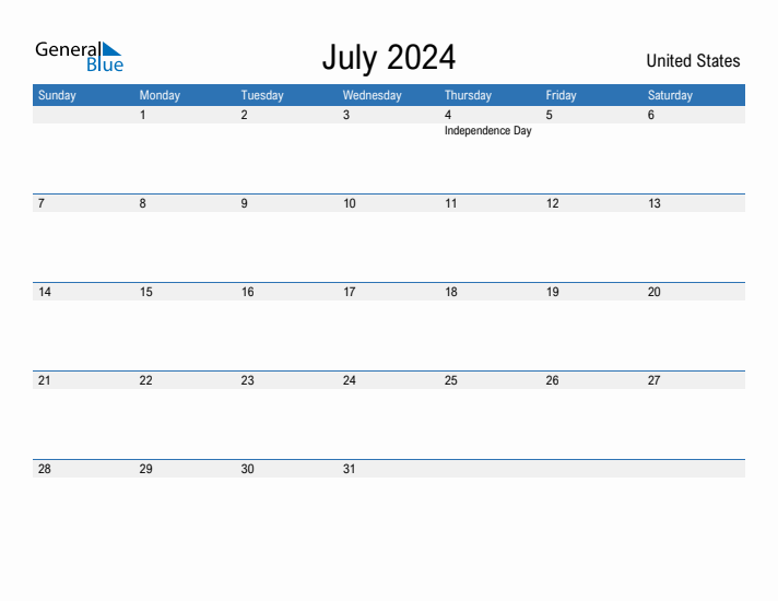 Fillable July 2024 Calendar