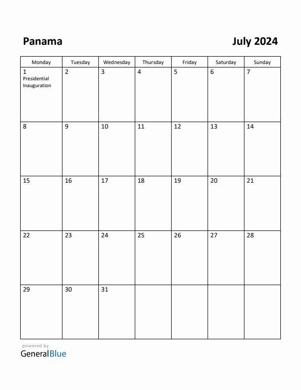 July 2024 Calendar with Panama Holidays