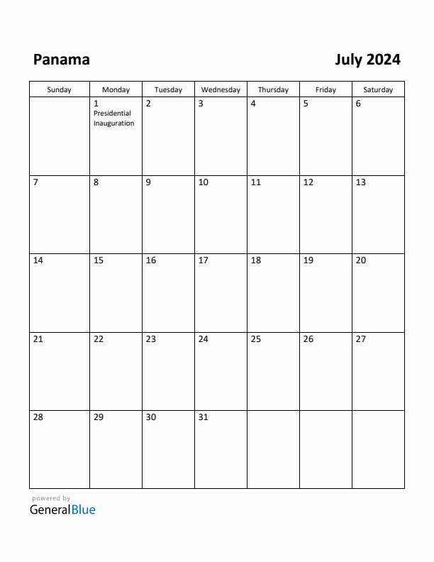 July 2024 Calendar with Panama Holidays